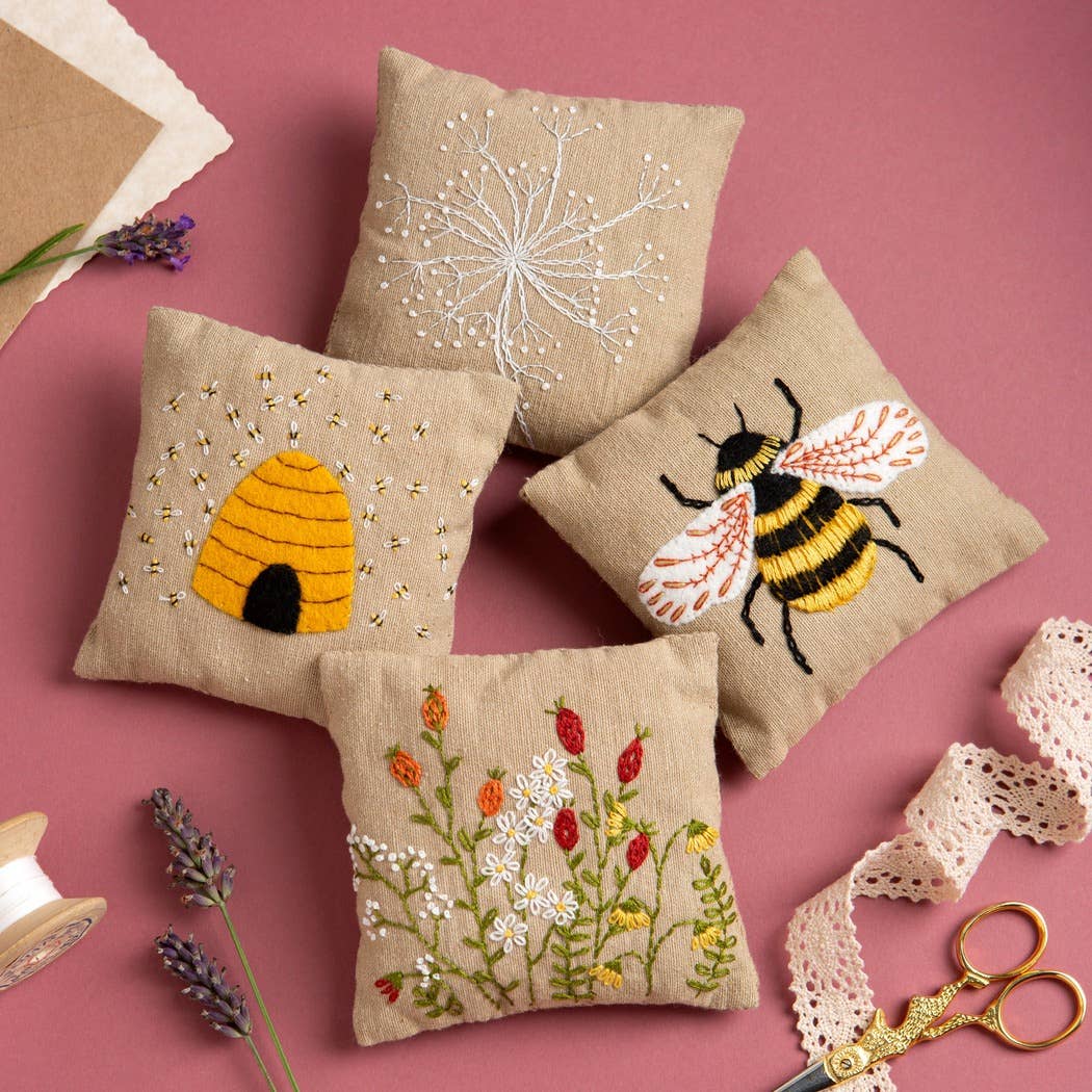 Linen Lavender Bags Embroidery Kit - Bees by Corinne Lapierre Limited