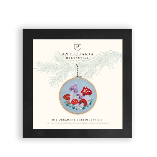Holiday Decor: Mushroom Embroidered Christmas Ornament Kit by Antiquaria