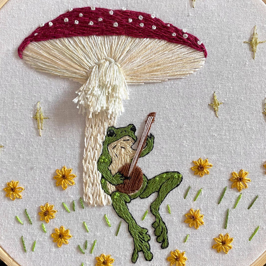 Toadstool Serenade Frog & Mushroom Craft DIY Embroidery Kit