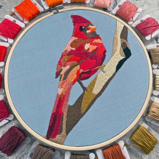 DIY Embroidery and Beadwork Kit - Cardinal (8")