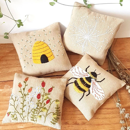 Linen Lavender Bags Embroidery Kit - Bees by Corinne Lapierre Limited