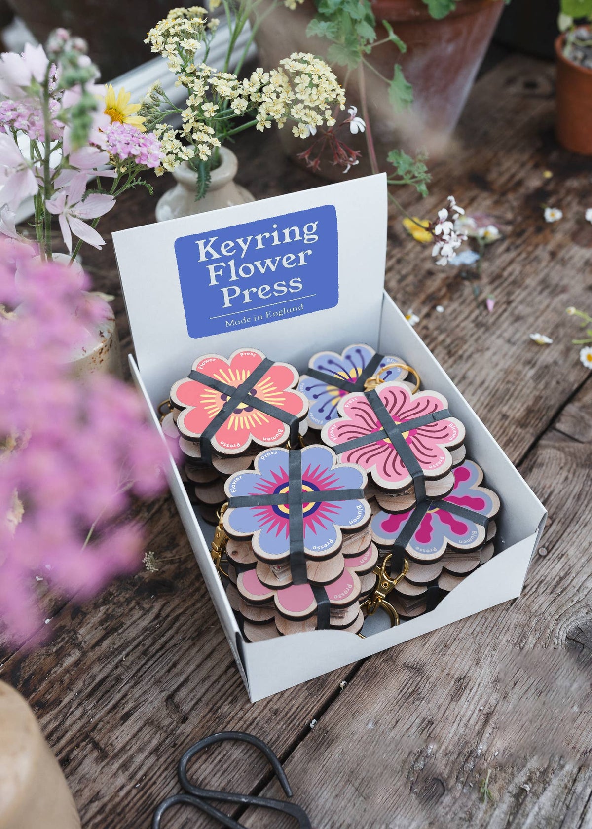 Keyring Flower Press in Pinks & Blues by Studio Ward