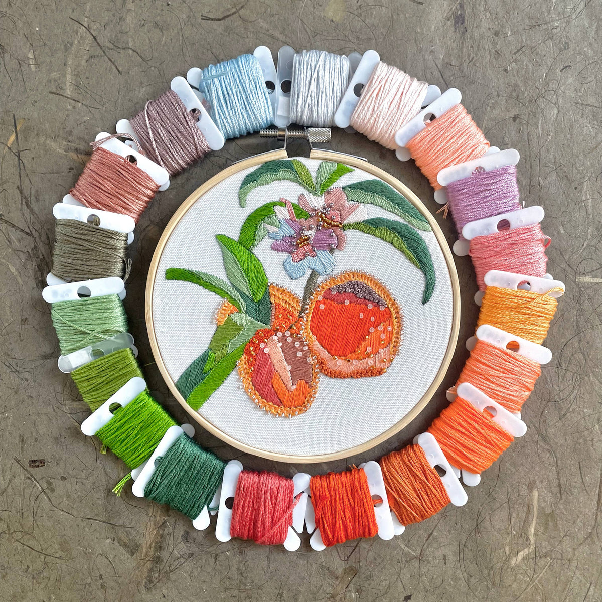DIY Embroidery and Beadwork Kit - Peach Blossoms (5")