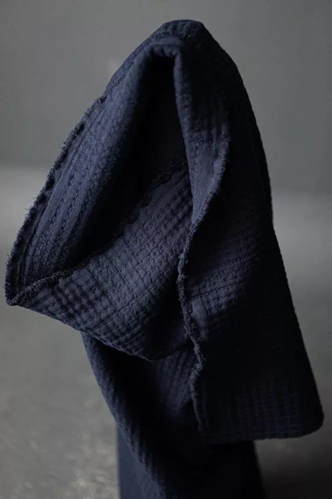 Soft Stitch Navy Quilted Jacquard Cotton