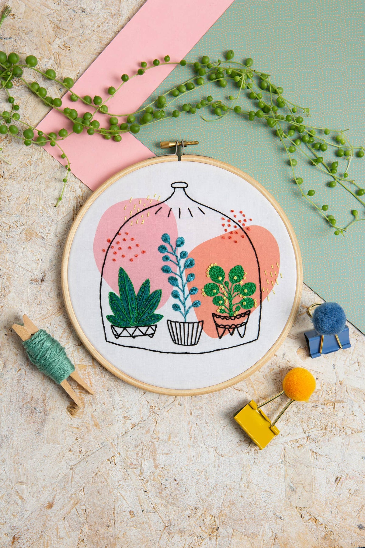 Glass Garden Embroidery Kit | Complete Craft Kit for Beginners by Hawthorn Handmade