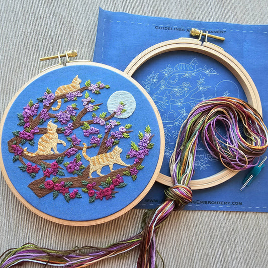 Cats & Full Moon Embroidery Kit by Jessica Long Embroidery