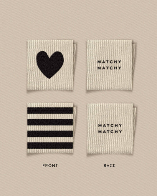 Black Heart and Stripe Square Garment Labels