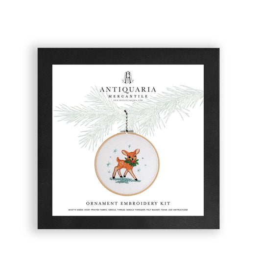 Hand Embroidery Ornament Kit, Festive Deer by Antiquaria Mercantile