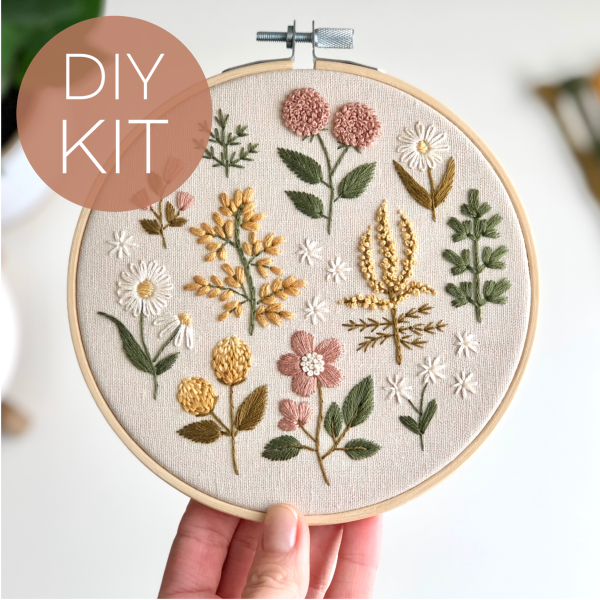 Floral Embroidery DIY Kit, modern embroidery craft kit by Matryoshka Doll Shop