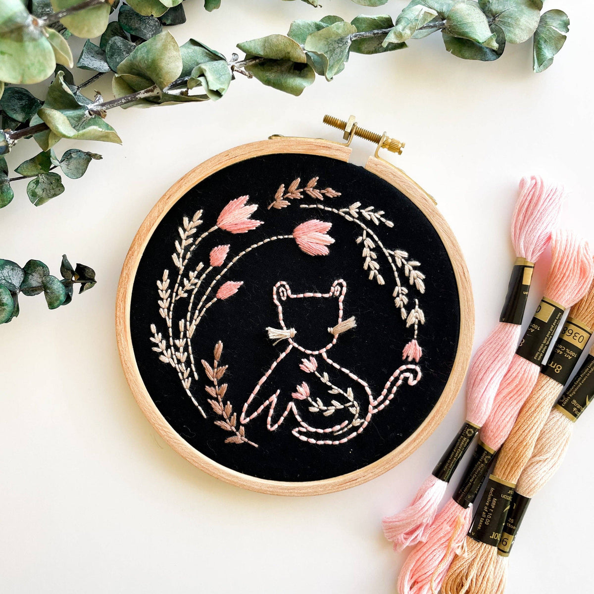 Floral Cat Embroidery Kit