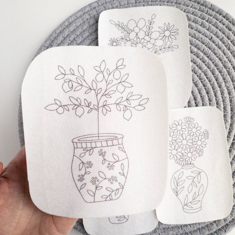 Ginger Jar Floral Stick & Stitch Embroidery Patterns