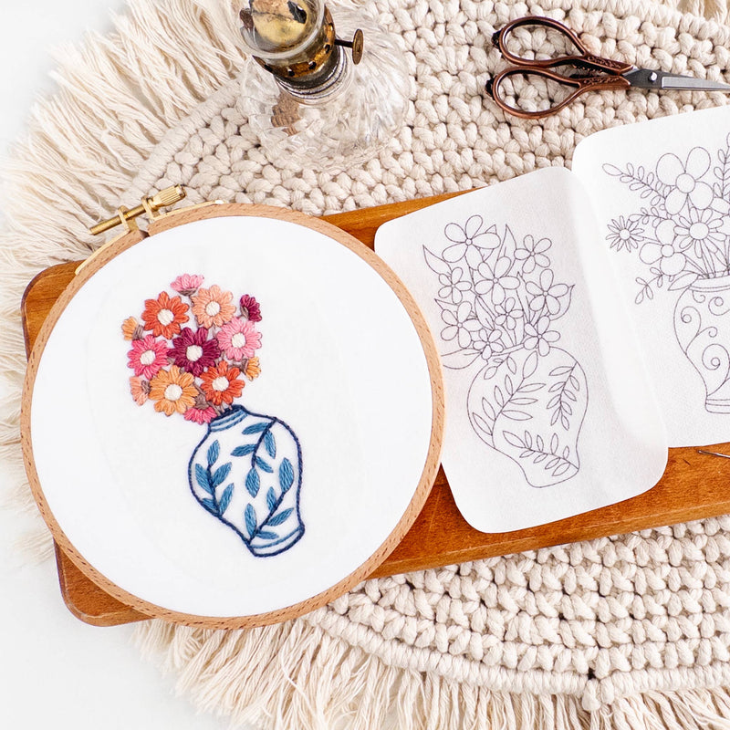 Ginger Jar Floral Stick & Stitch Embroidery Patterns