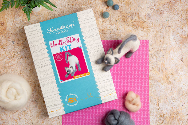 Stretching Cat Needle Felting Kit | Beginner Craft Kit by Hawthorn Handmade