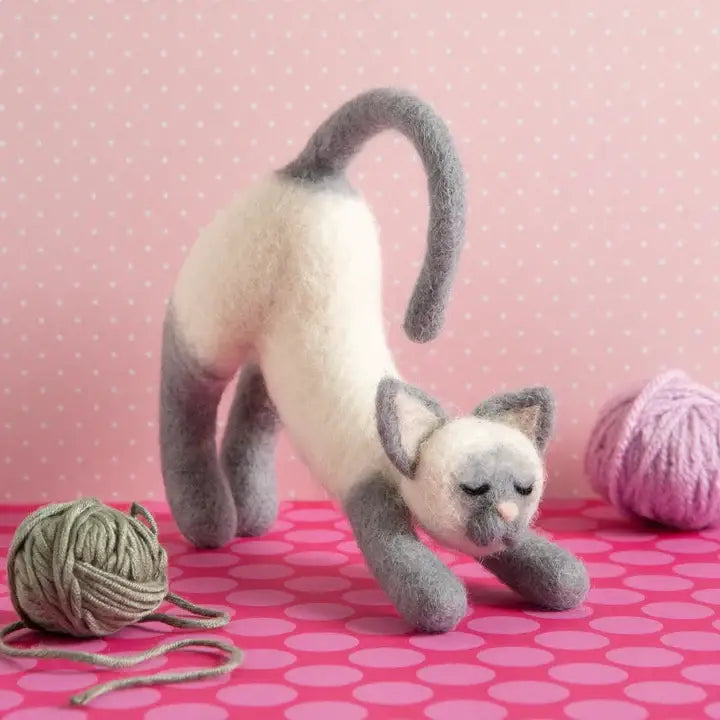 Stretching Cat Needle Felting Kit | Beginner Craft Kit by Hawthorn Handmade