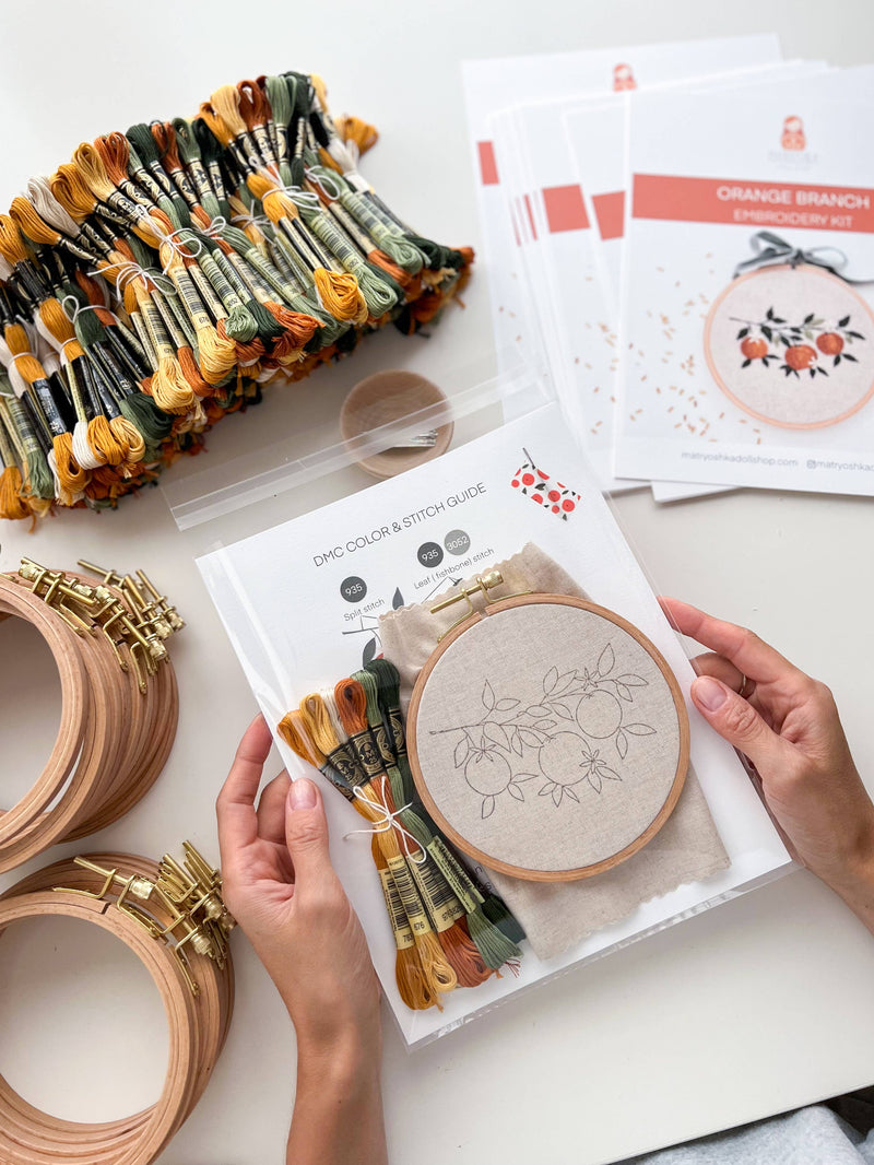 Orange Branch Embroidery Kit  by Matryoshka Doll Shop