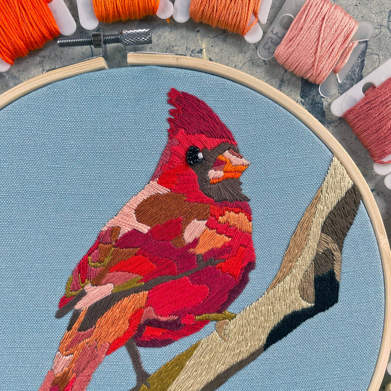 DIY Embroidery and Beadwork Kit - Cardinal (8")
