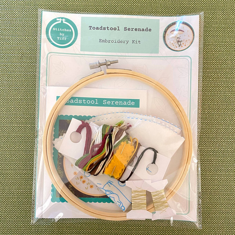 Toadstool Serenade Frog & Mushroom Craft DIY Embroidery Kit
