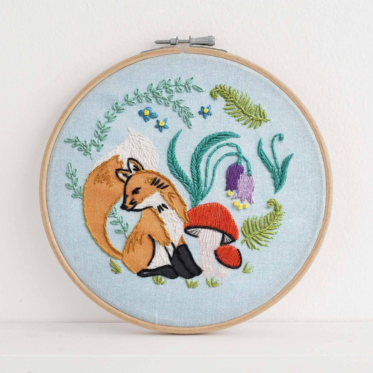 Enchanted Forest DIY Fox and Mushrooms Embroidery Kit by Antiquaria