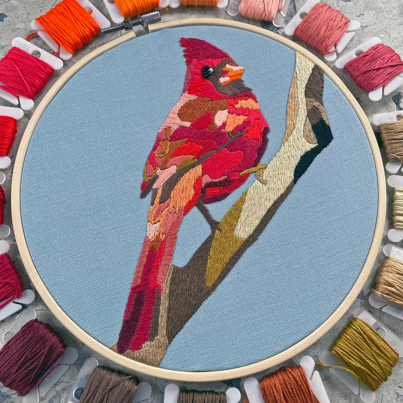 DIY Embroidery and Beadwork Kit - Cardinal (8")