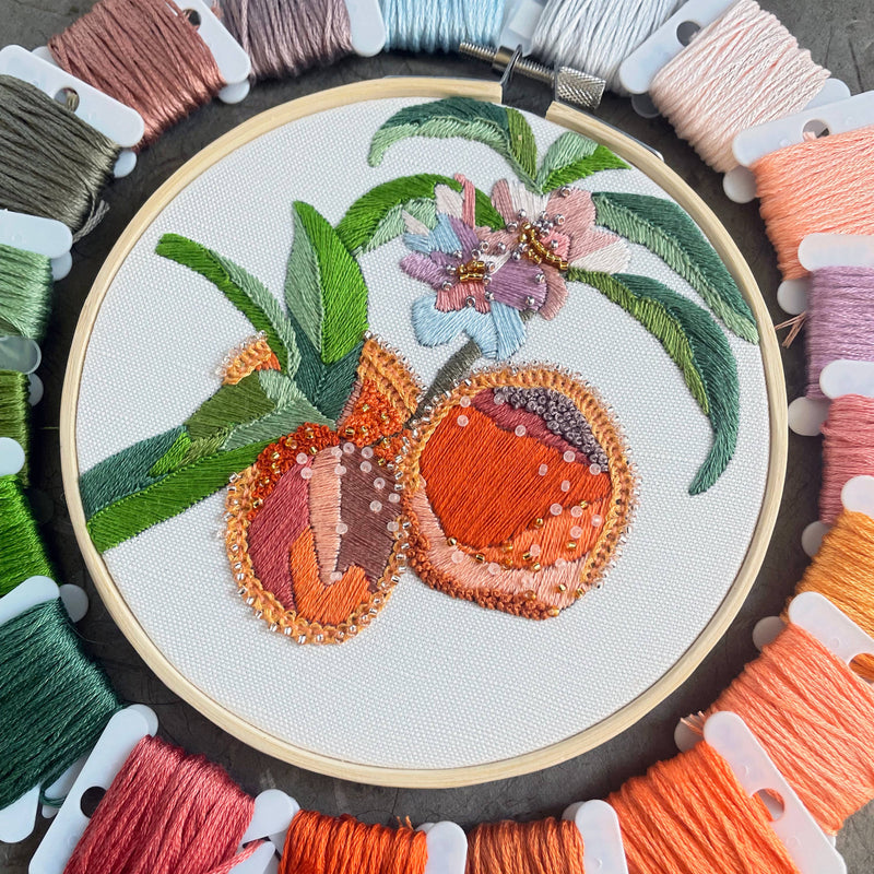 DIY Embroidery and Beadwork Kit - Peach Blossoms (5")