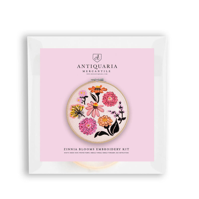 Zinnia Sampler Premium Embroidery Kit by Antiquaria