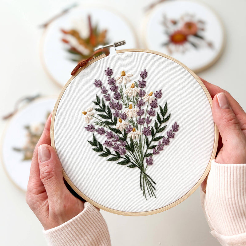 Lavender and Daisies Embroidery Kit by Matryoshka Doll Shop