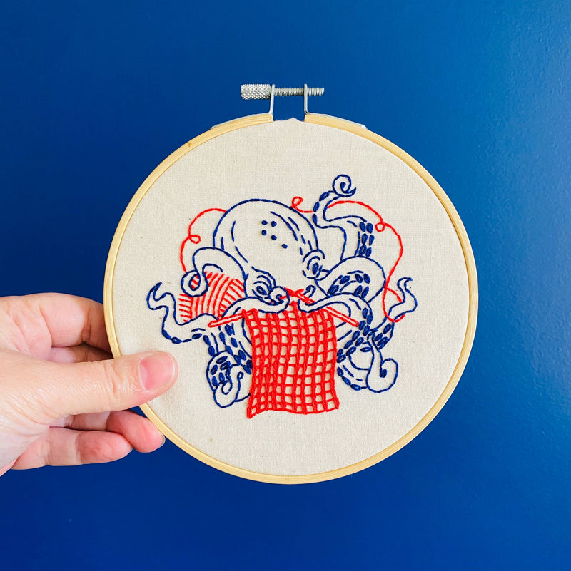 Knitting Octopus Complete Embroidery Kit by Hook, Line & Tinker