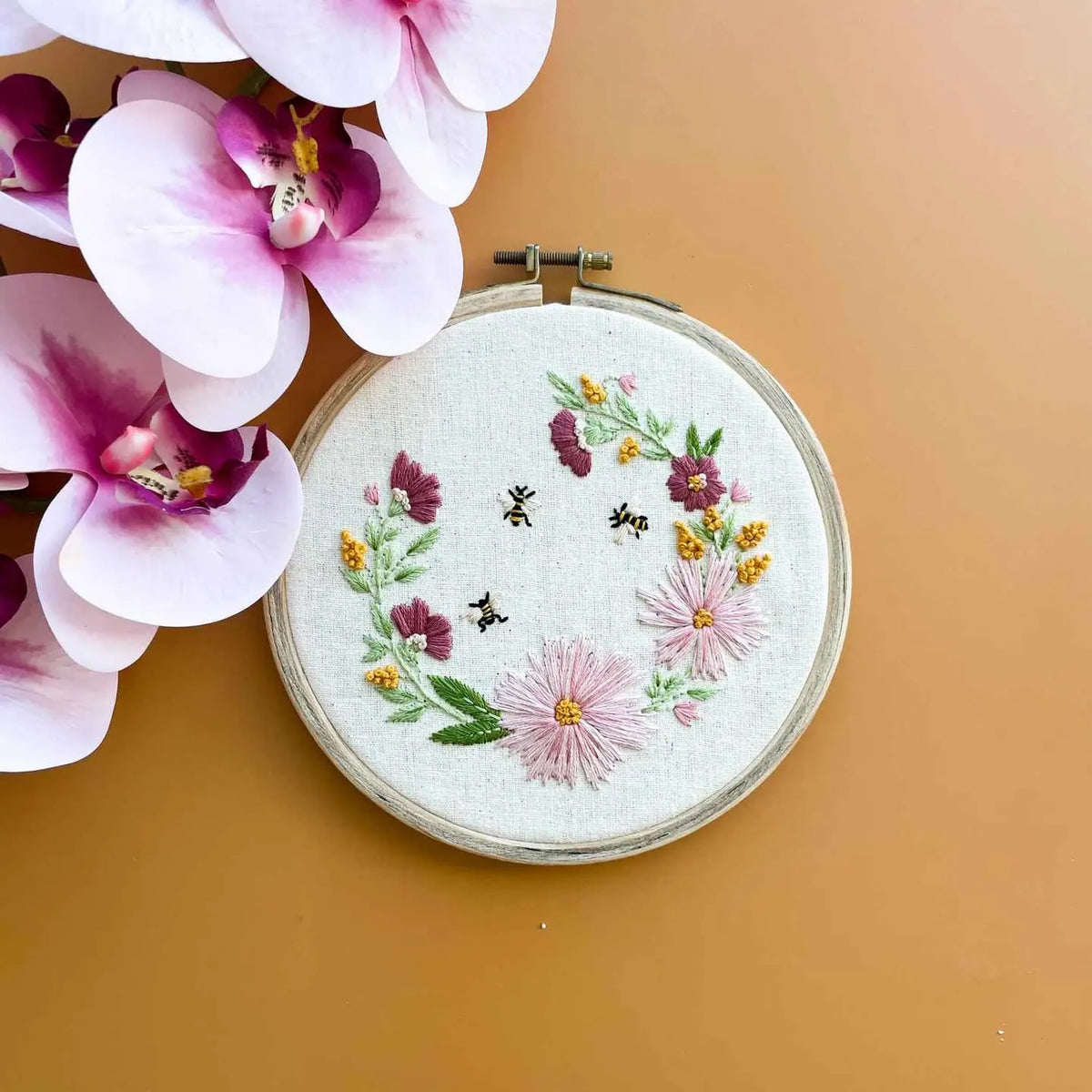 Bees and Flowers Embroidery Kit by Nabeela Rumi