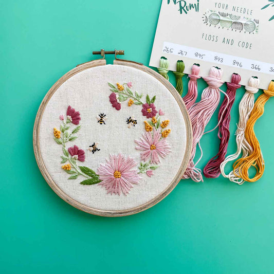Bees and Flowers Embroidery Kit by Nabeela Rumi