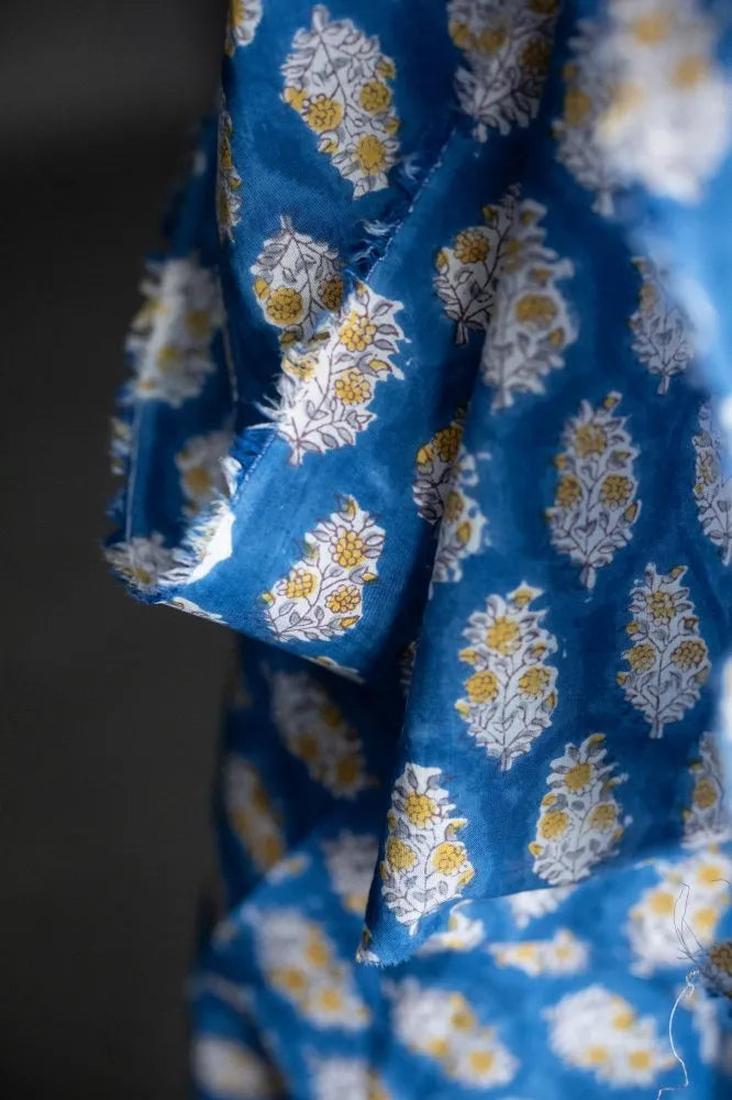 Sapphire Blossom Indian Block Print Cotton