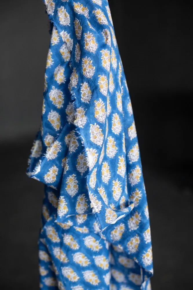 Sapphire Blossom Indian Block Print Cotton