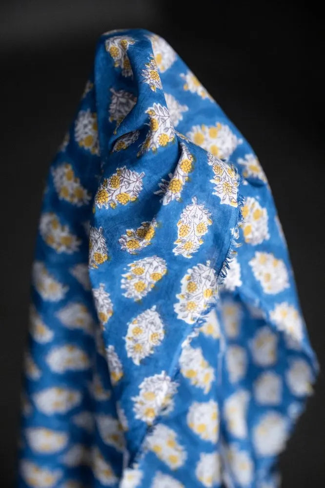 Sapphire Blossom Indian Block Print Cotton
