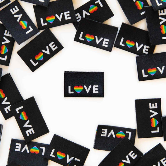 'Love' Pride Heart Woven Labels