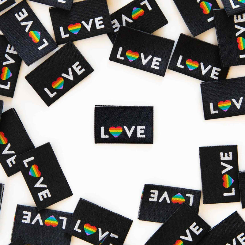 'Love' Pride Heart Woven Labels