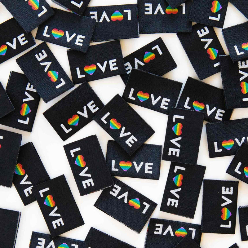 'Love' Pride Heart Woven Labels