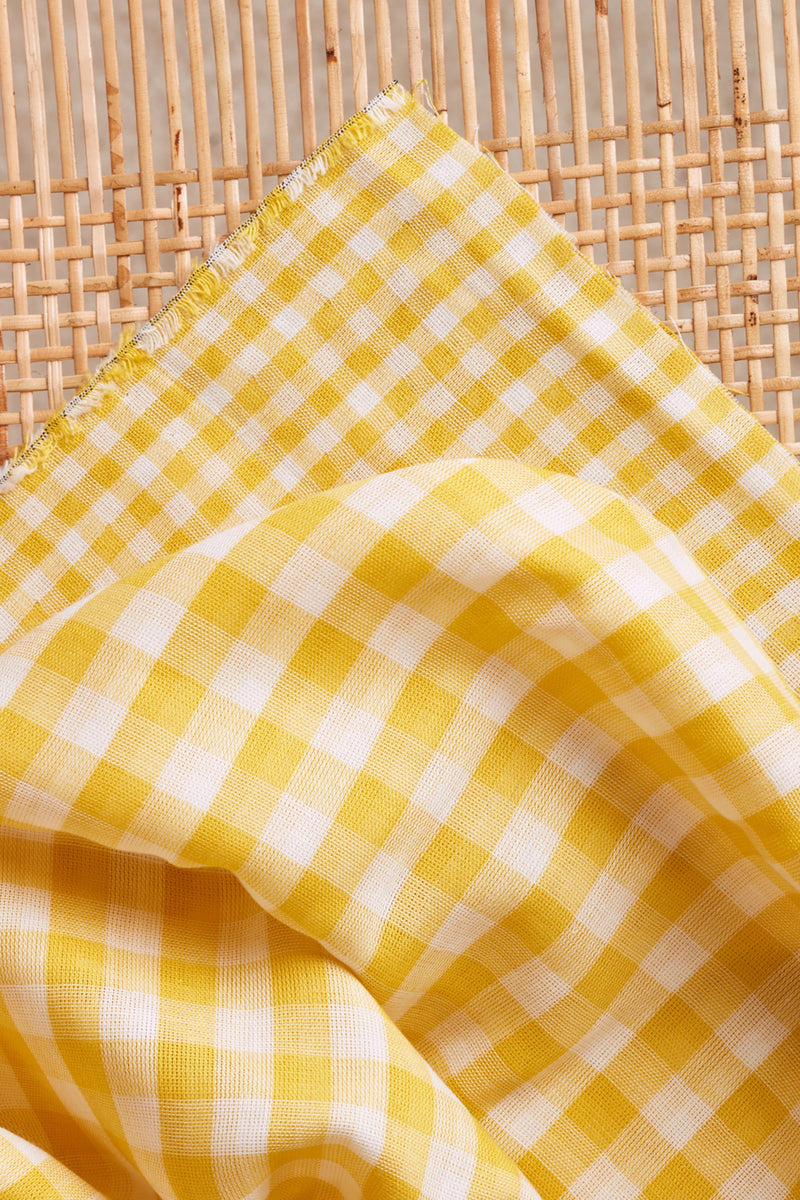 Gingham Off-White Lemon Fabric