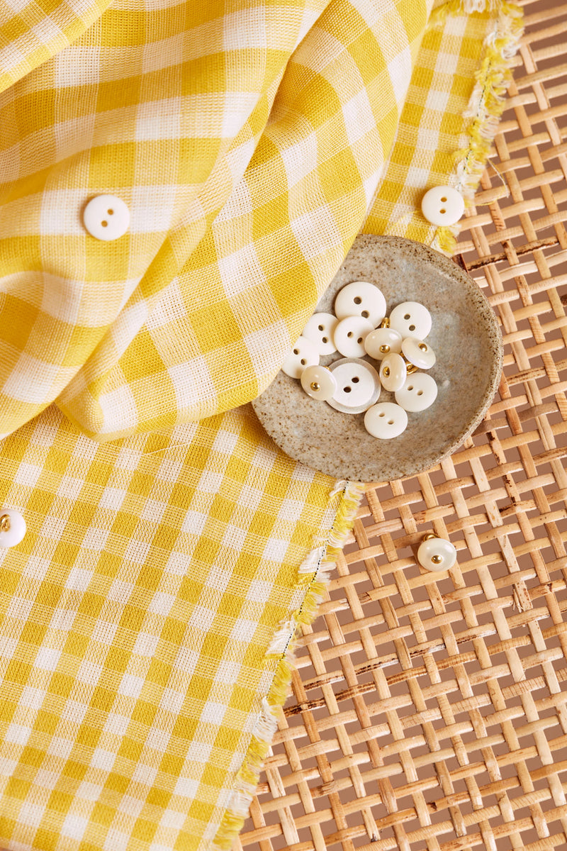 Gingham Off-White Lemon Fabric