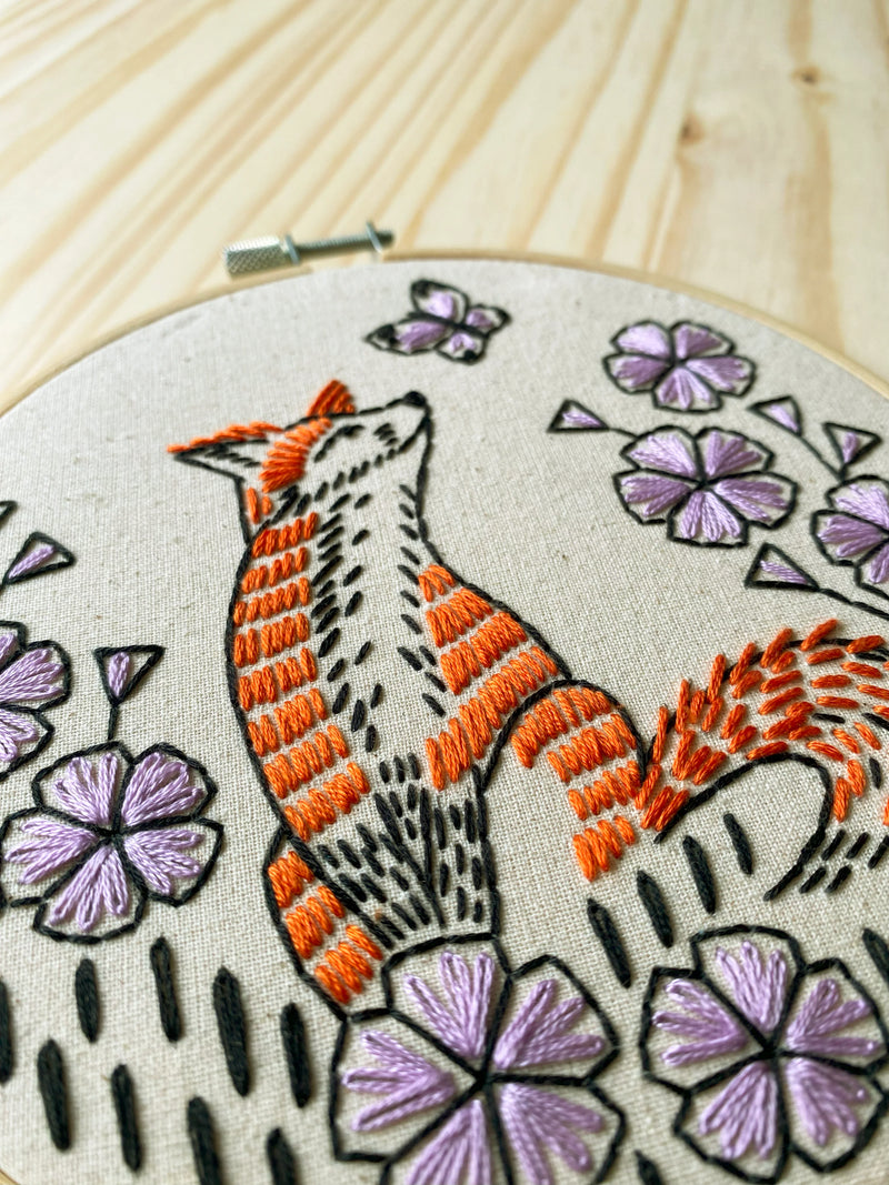 Fox in Phlox Complete Embroidery Kit