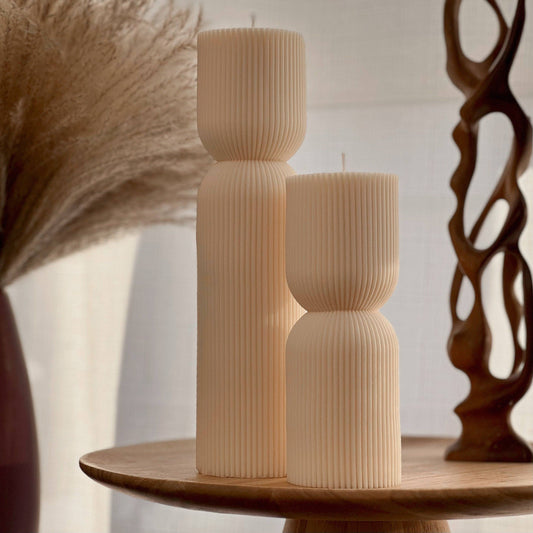 Ribbed Hourglass Pillar Candle by Estelle Studio