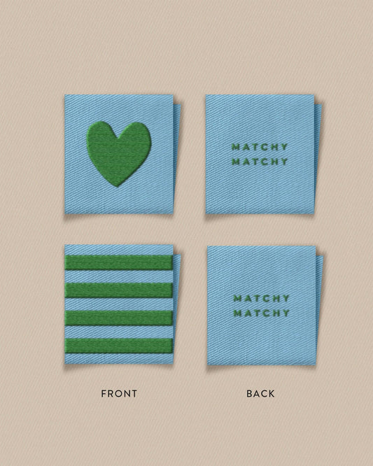 Green Heart and Stripe Square Garment Labels