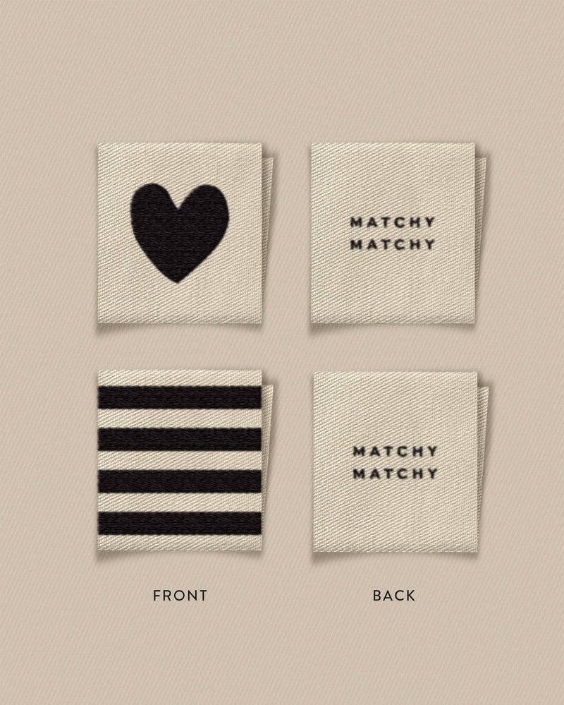 Black Heart and Stripe Square Garment Labels