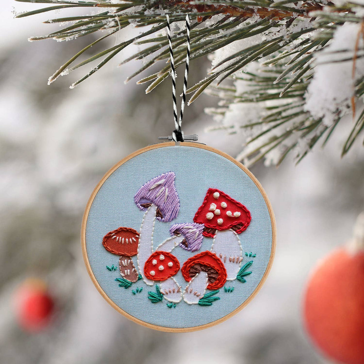 Holiday Decor: Mushroom Embroidered Christmas Ornament Kit by Antiquaria