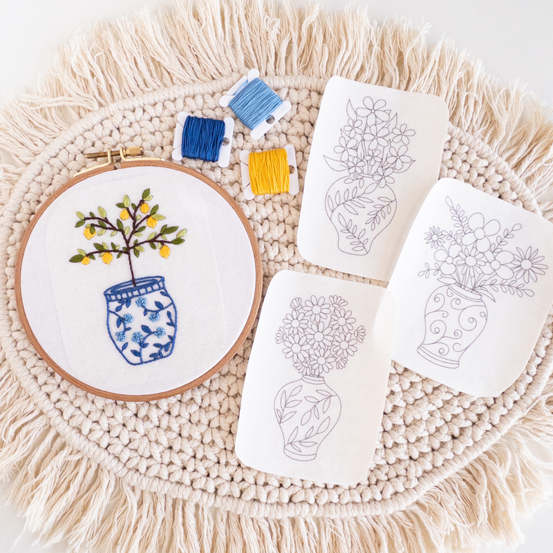 Ginger Jar Floral Stick & Stitch Embroidery Patterns