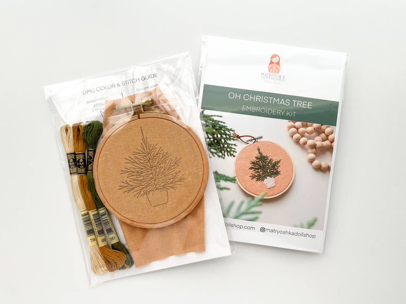 Christmas tree embroidery kit, beginner embroidery DIY kit by Matryoshka Doll Shop