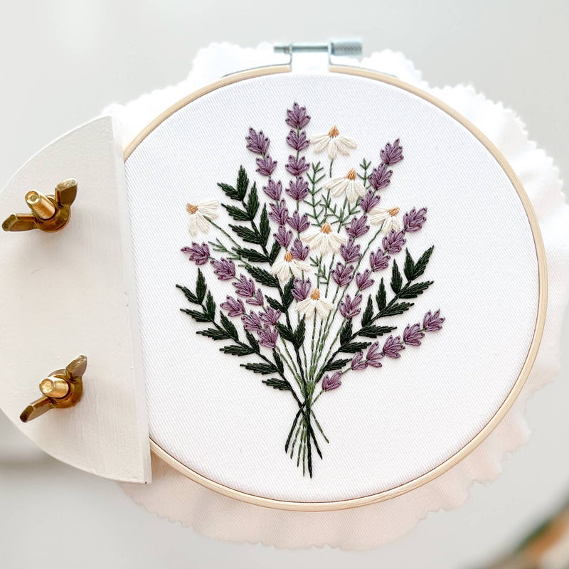 Lavender and Daisies Embroidery Kit by Matryoshka Doll Shop