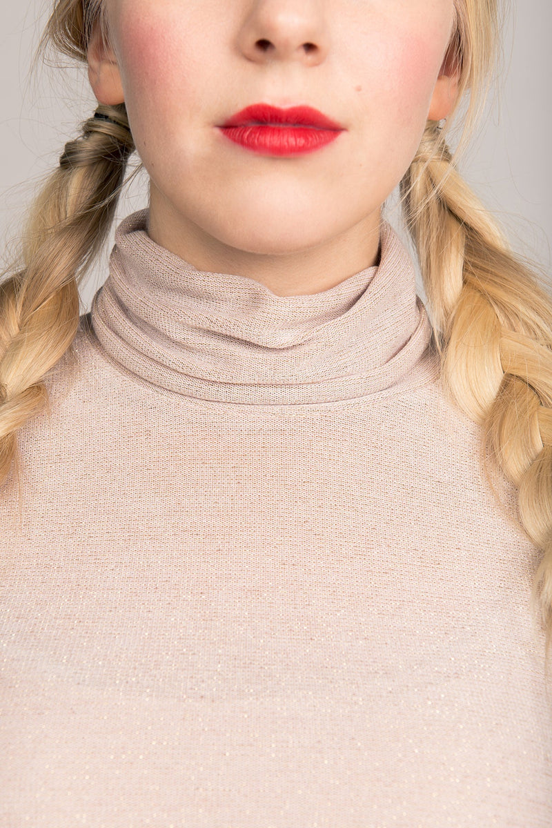 Knit tee with a double-fold turtleneck collar sewing pattern