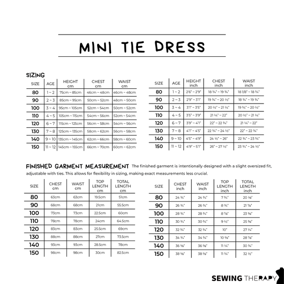 PDF Mini Tie Dress Pattern for Ages 1 – 12 (Sizes 80–150 cm) | Sewing Therapy