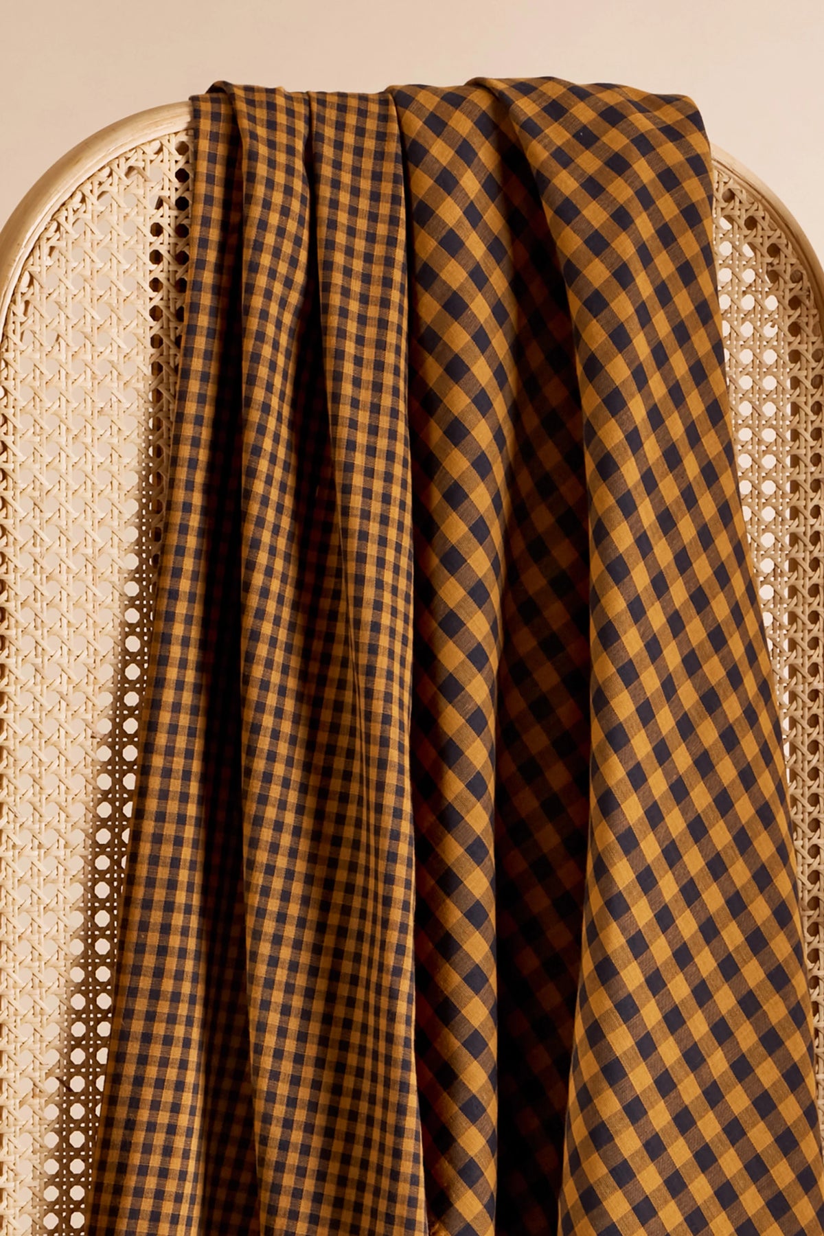 Gingham Night Ochre Fabric
