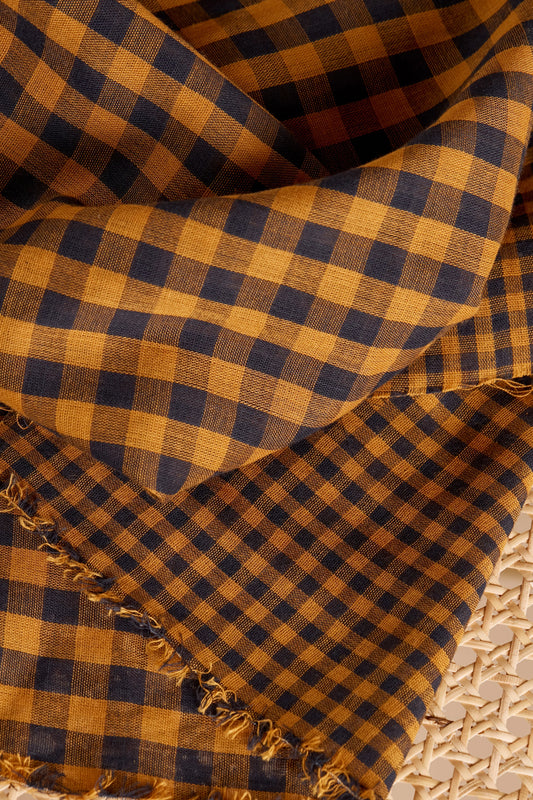 Gingham Night Ochre Fabric