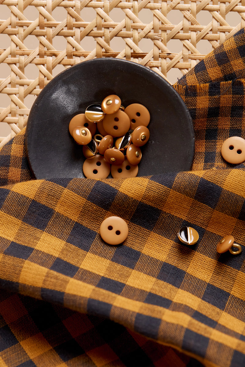 Gingham Night Ochre Fabric
